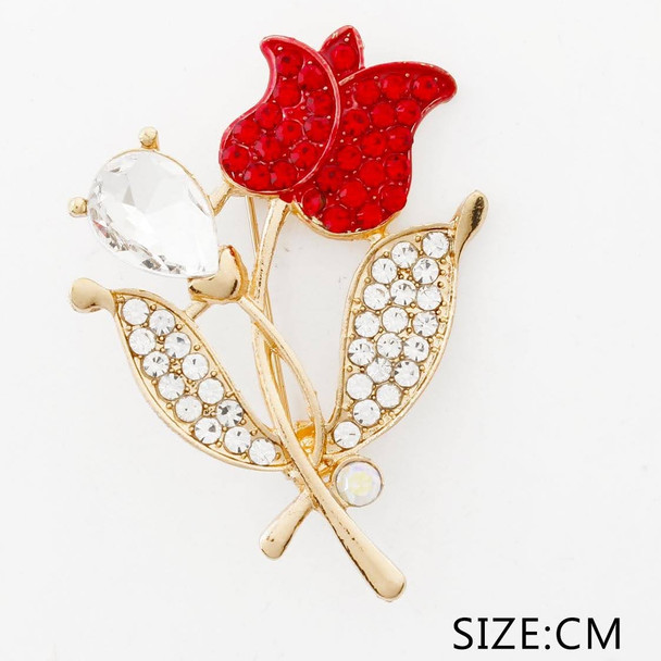 2.2" Red Rose Rhinestone Brooch Gold & Silver .68 each