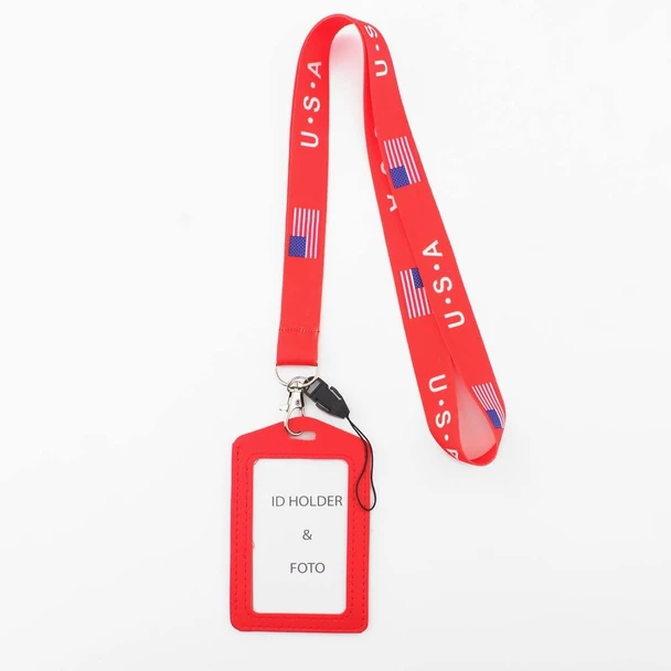 Asst Color Faux Leather ID Holder with USA Lanyard .68 each