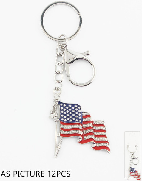 Patriotic American Flag Keychain with Rhinestone Accents .68 each
