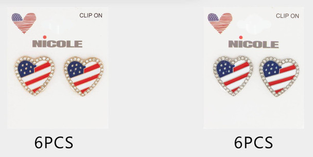 0.8" American Flag Heart Stud Earrings .68 each pair