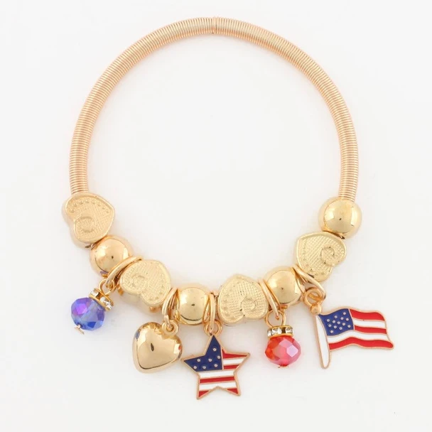 Spring Style Gold & Silver USA Flag & Star Charm Bracelet .68 each