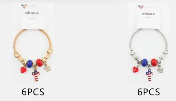 Spring Style Gold & Silver Patriotic Cross, Star & Heart Charm Bracelet .68 each