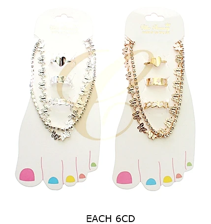 4 Pc Butterfly Layered Anklet & Toe Ring Set .68 each set