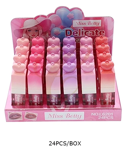 Delicate Heart Cap Lip Gloss 24PCS Display .75 each