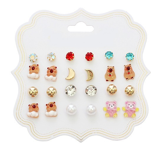 12 Pair Assorted Capybara Stud Earring Set .68 each set