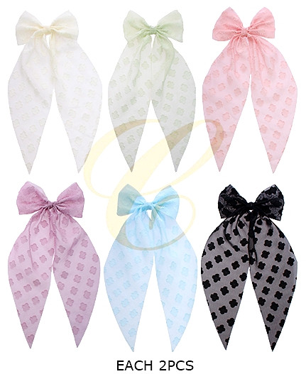 13.7" Sheer Quatrefoil Long Tail Gator Clip Hair Bow .68 each