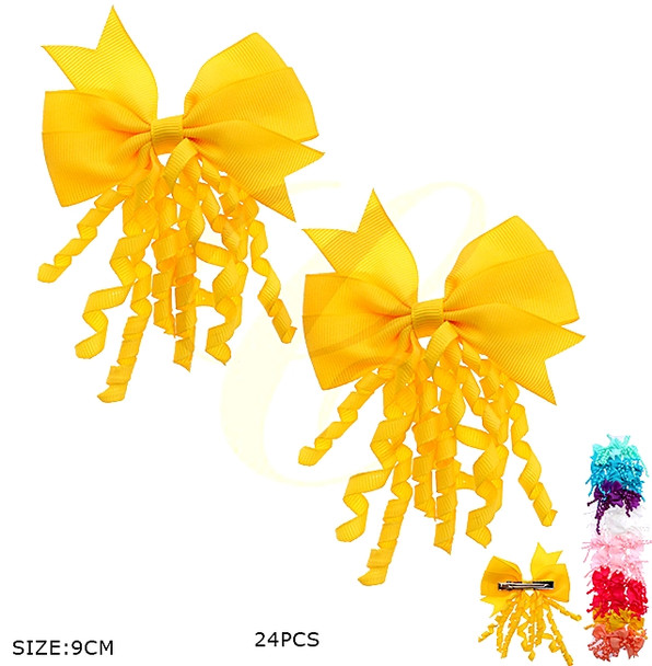 Curly Ribbon Gator Clip Hair Bow 24 pcs pk .34 each
