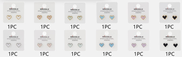 0.5" Gold & Silver Stainless Steel Heart Stud Earrings with Inlay .68 each pair