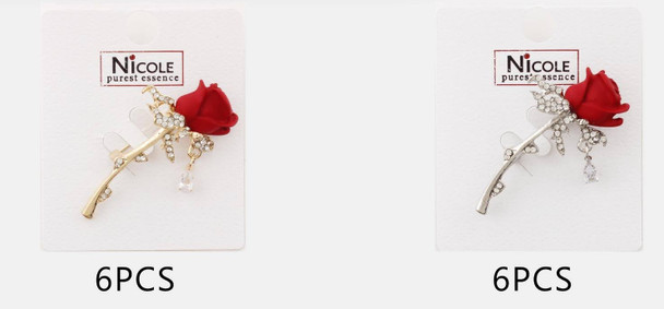 2.2" Rhinestone Rose Drop Brooch Gold & Silver .68 each