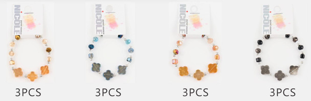 Quatrefoil Crystal Beaded Stretch Bracelet .68 each
