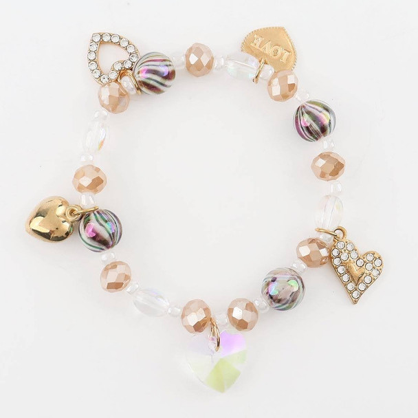 Heart Charm Crystal Beaded Stretch Bracelet .68 each
