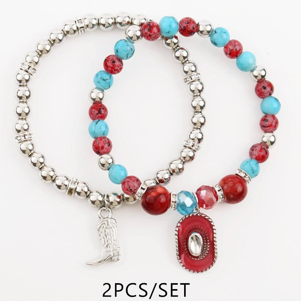 2 Pc Set Western Cowgirl Charm Stretch Bracelet .68 each set