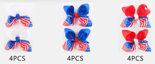 3.9" Patriotic American Flag Hair Bow Clips with Knot Center .34 each