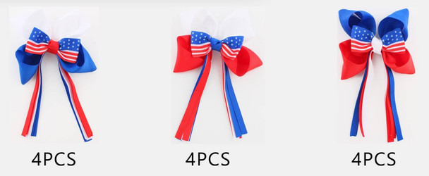 5.9" Flowing Ribbon Tail Patriotic American Flag Hair Bow .68 each