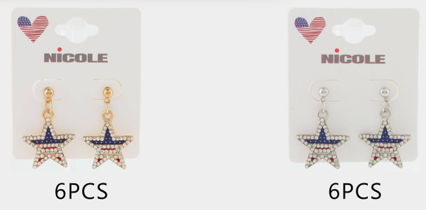 1.2" Patriotic Rhinestone Star Earrings .68 each pair