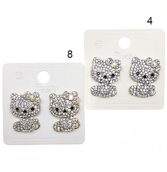 1.1" Rhinestone Cat Gold & Silver Stud Earrings .70 each pair