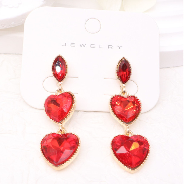 1.5" Crystal Double Heart Drop Earrings .70 each pair
