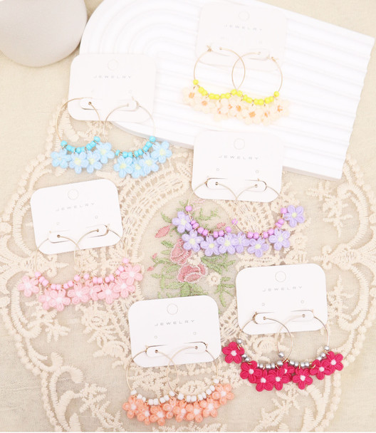 2" Embroidered Floral Hoop Earrings .70 each pair