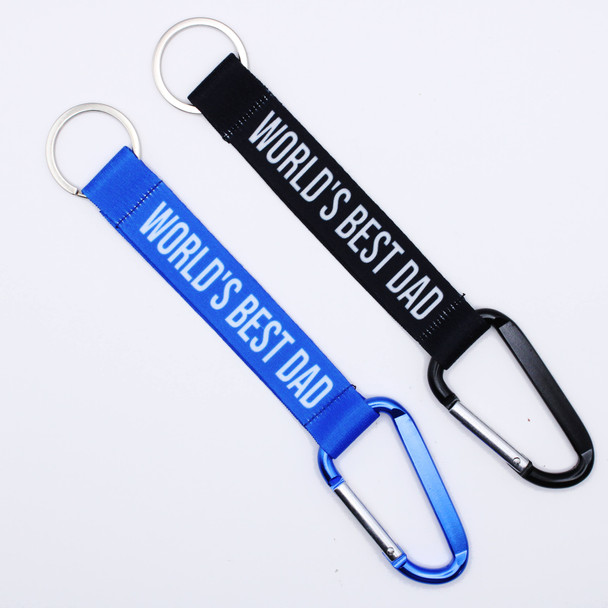 7.5" WORLD'S BEST DAD Strap Keychain w/ Clip 12 per pk 2 colors .75 each