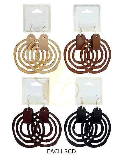 3.2" Wooden Concentric Circle Earrings .68 each pair