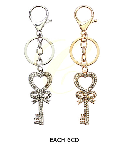 4.7" Rhinestone Heart Key Keychain .68 each
