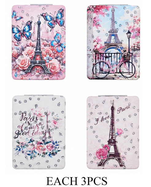 3.25" Paris Theme Square Compact Mirror $1.87 each