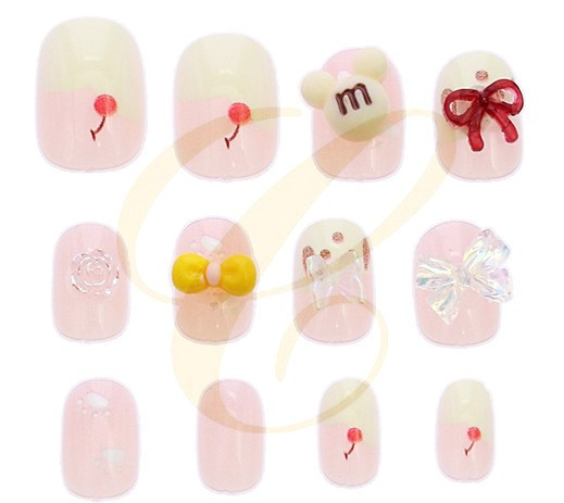 Kids Candy & Bow Design 12 Pack Pre Glued Nails .68 each set