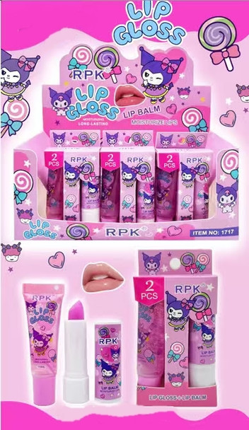 2-in-1 Novelty 15ml Lip Gloss + Lip Balm Set 24 sets per display box $1.00 each set