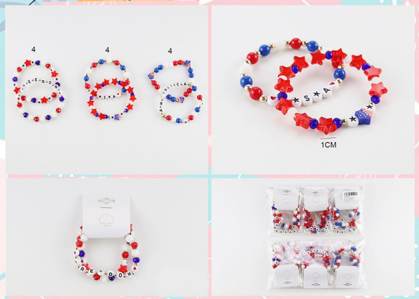 2 Pc Set USA Theme Patriotic Bead Bracelet .70 each set