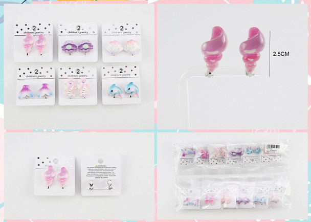 0.8" Kids Ocean Clip Earrings (87899) .70 each pair