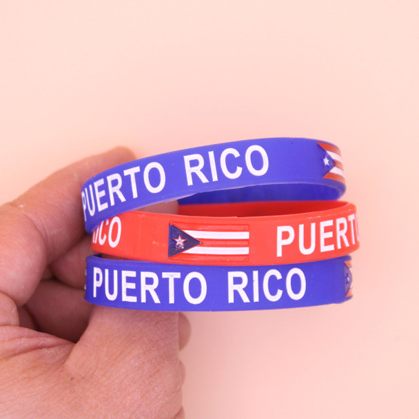 3 Pc Set Puerto Rico Rubber Band Bracelet .68 each set