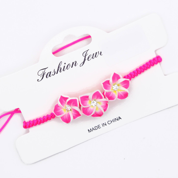 Asst Color Macrame Bracelet w/ Fimo Hawaiian Flowers .68 each