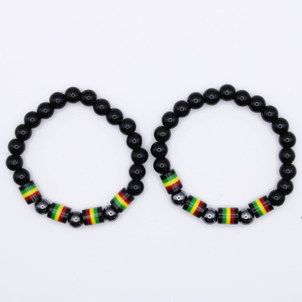 2 Pc Set Rasta Color Beaded Bracelet .68 each set