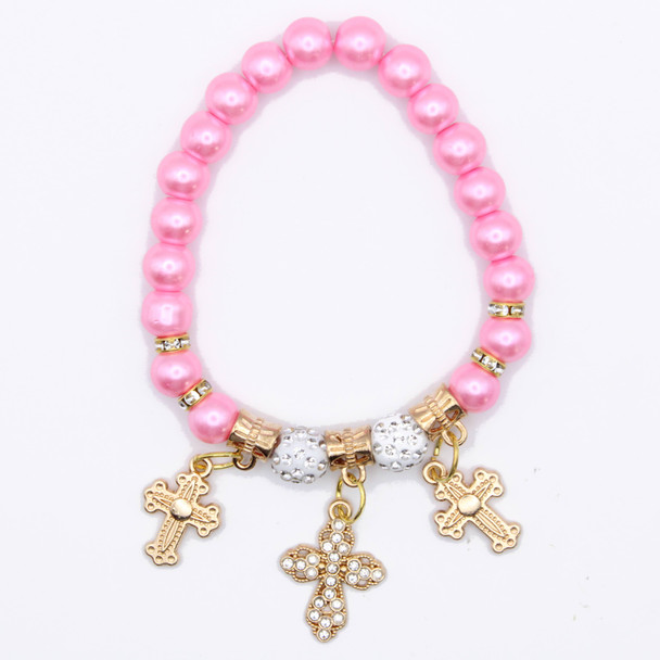 Asst Color Pearl Cross Charm Bracelet .68 each
