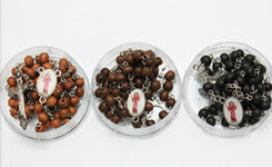 36" Wood Rosary w/ Silver Cross w/ Baby JESUS in Keepsake Box  .68 ea