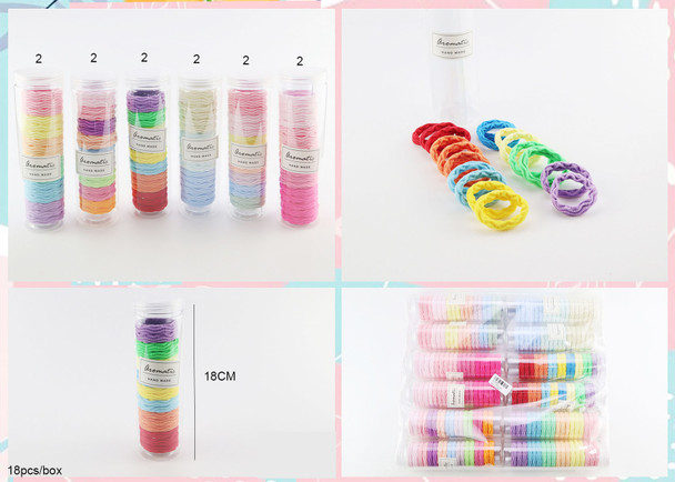 Tube of 18 Colorful Soft Hair Ties 12 Tube per pack .70 each