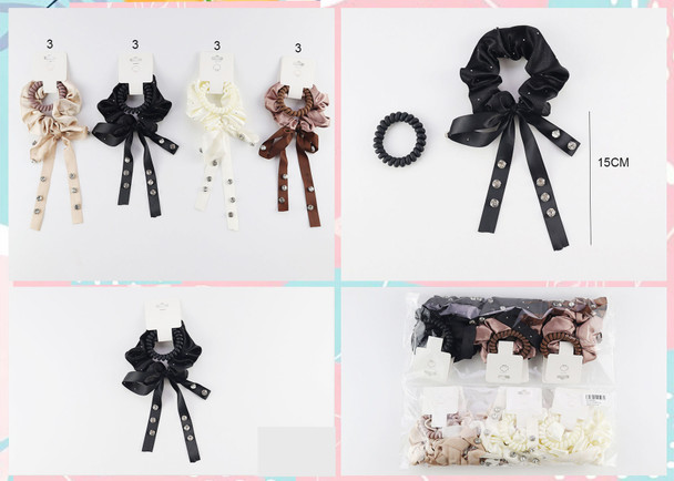 2 Pc Set Stone Ribbon Scrunchie with Coil Hair Tie .70 each set
