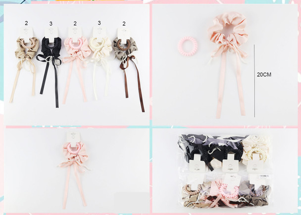 2 Pc Set Satin Ribbon Scrunchie with Coil Hair Tie .70 each set