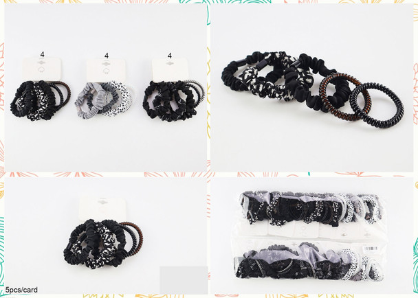 5 Pc Set Black & Neutral Mixed Scrunchie & Coil Hair Tie .70 each set