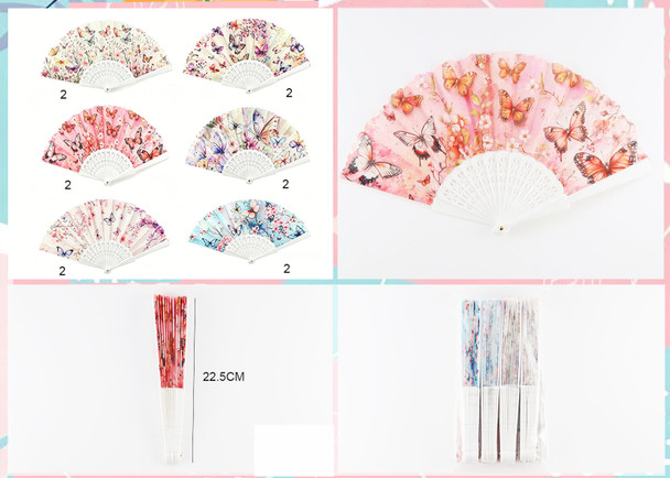9" Colorful Butterfly Folding Hand Fan .70 each