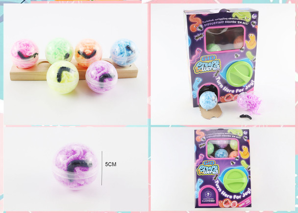 Glow Creepy Worms Surprise Ball 6 pcs per display box $1.25 each