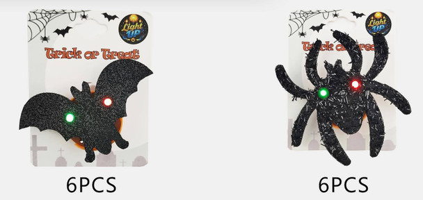 2.6" Light-Up Halloween Bat & Spider Brooch .68 each