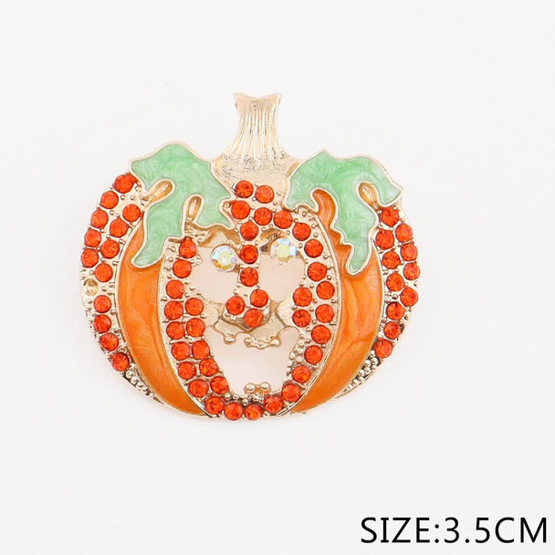 1.4" Halloween Pumpkin Skull Rhinestone Brooch .68 each
