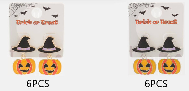 1.5" Witch Hat & Jack-O'-Lantern Halloween Drop Earrings .68 each pair
