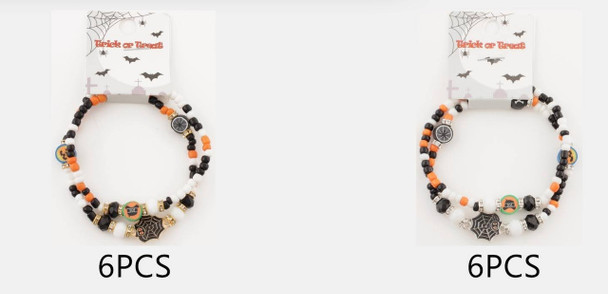 2 Pc Set Spider Web & Skull Accent Halloween Beaded Bracelets .68 each set