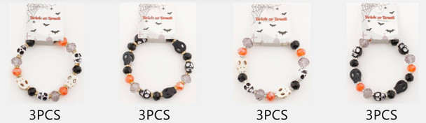 Halloween Skull Mixed Beads Stretch Bracelet .68 each