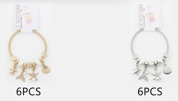 Spring Style Gold & Silver Pearl Beach Charm Bracelet .68 each