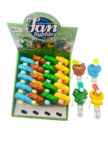 Cute Animals Bubble Blower with Handheld Fan 24 pcs per display box .68 each