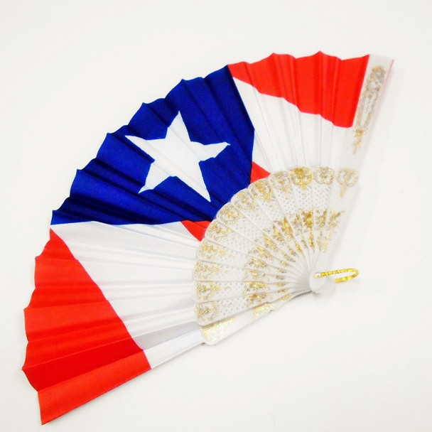 9" White Handle Puerto Rico Flag Hand Fans .68 each 