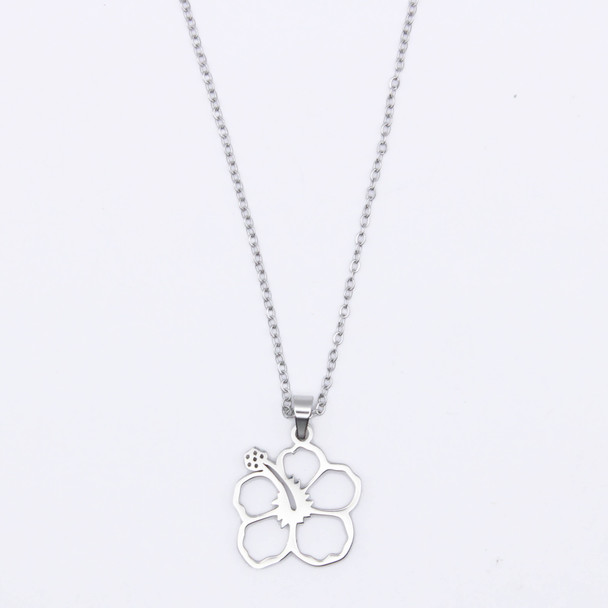 16"-18" Adjustable Stainless Steel Hibiscus Flower Pendant Necklace .68 each